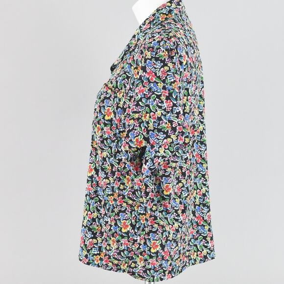 Vintage 80s Short Sleeve Black Floral Blouse Women's Petite Size 10 - Picture 8 of 10